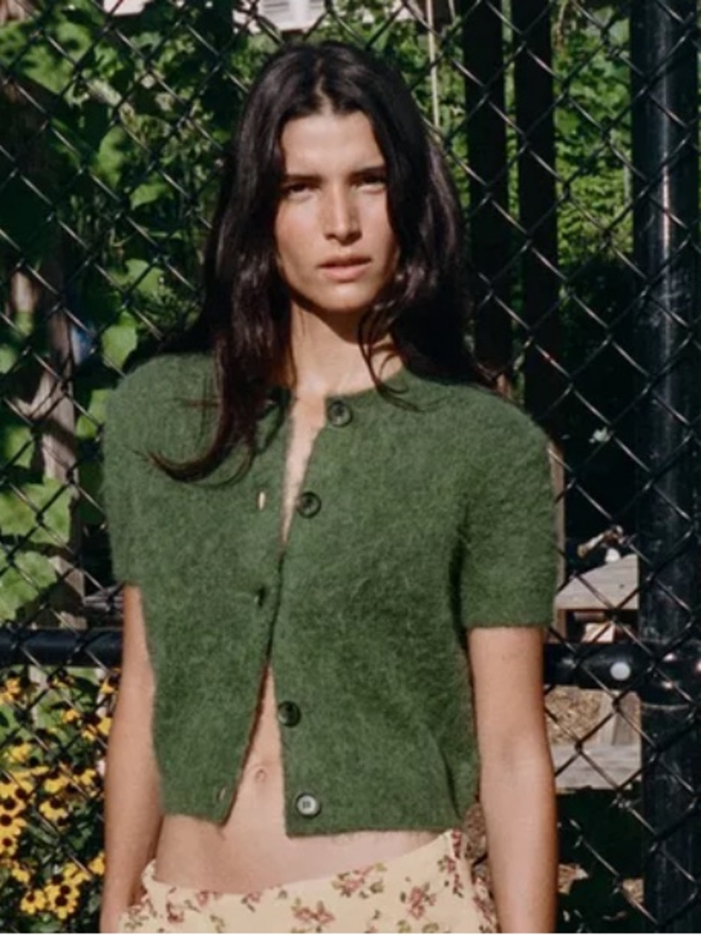 Zara Textured Short Sleeve Cardigan – Green – Size S